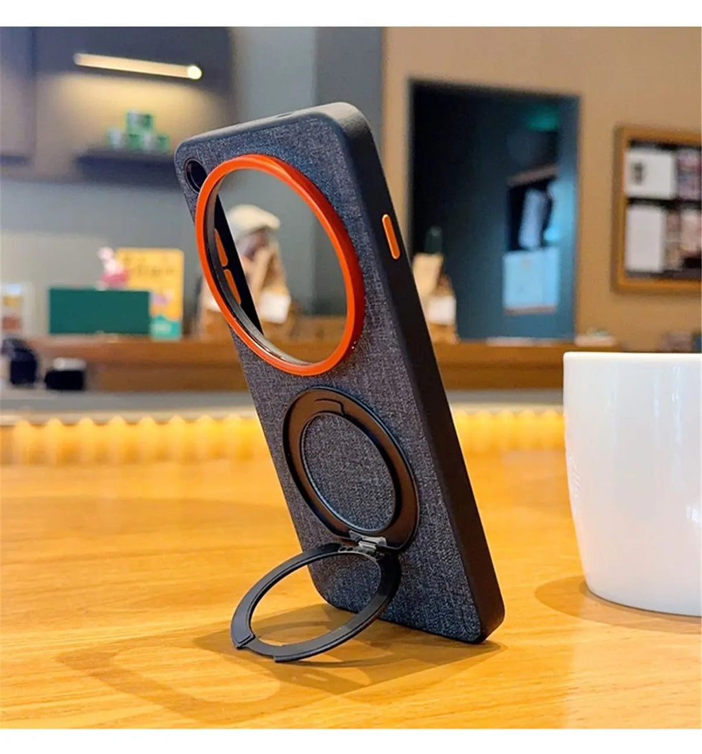 Matte Textile Leather Case OPPO Find X9 Ultra Magnetic 360 Rotate Bracket Cover