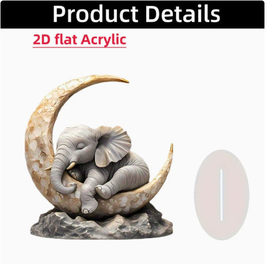 2D Ornament Table Elephant Sleeping on The Moon for Living Room Decor Indoor