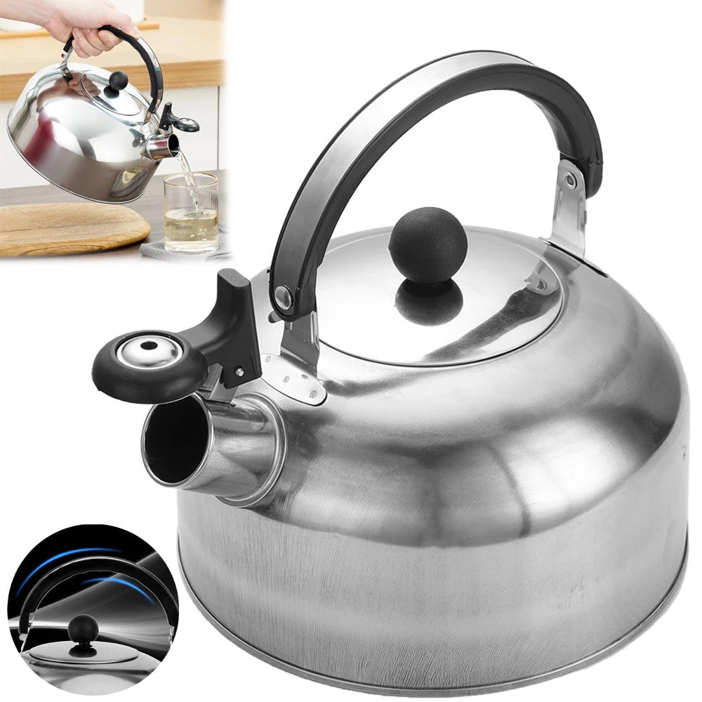 2L Stainless Steel Whistling Camping Kettle Cordless Gas Hob Kitchen Teapot UK