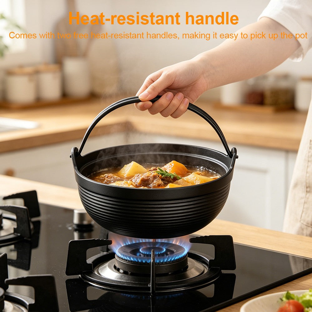 Cast Iron Stew Pot Dutch Oven Pan Stock Pot Camping Picnic Cooking Pot w/ Handle