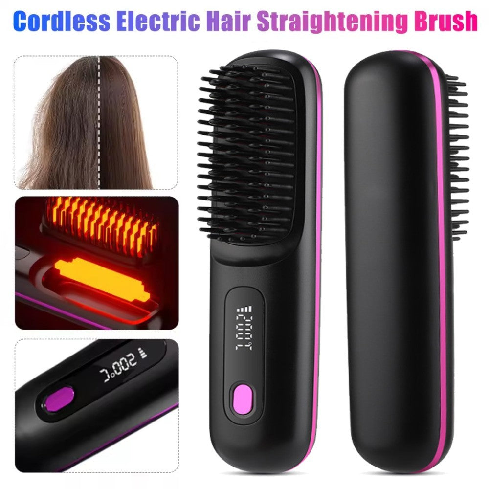 Go Brush Pro, Cordless Hair Straightener Comb, Ionic Heated Hair Brush, Ceramic~