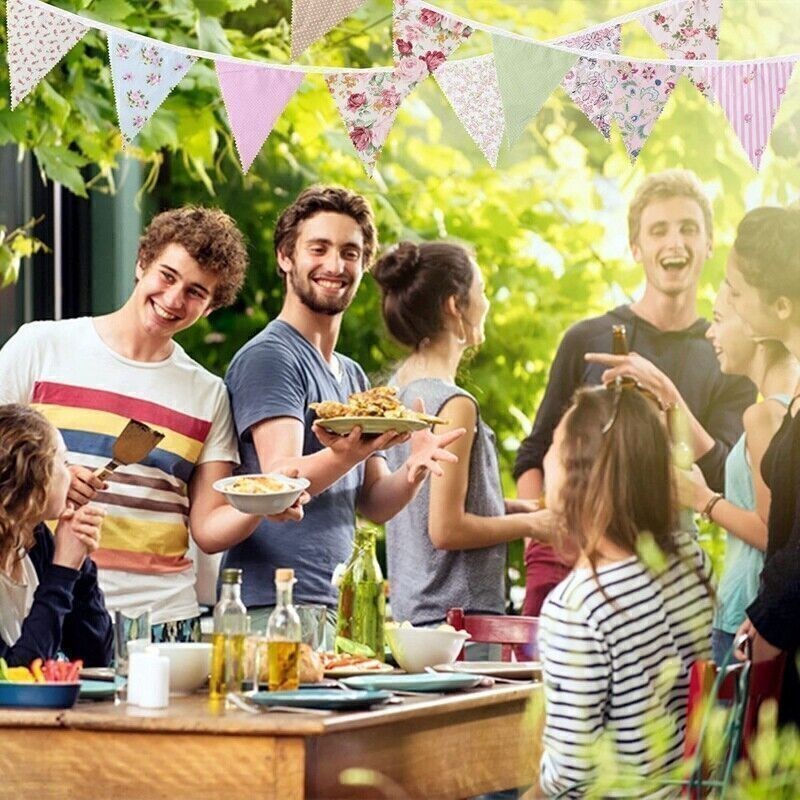 40Ft Fabric Bunting, 42Pcs Outdoor Bunting Banner,Floral Vintage Cotton