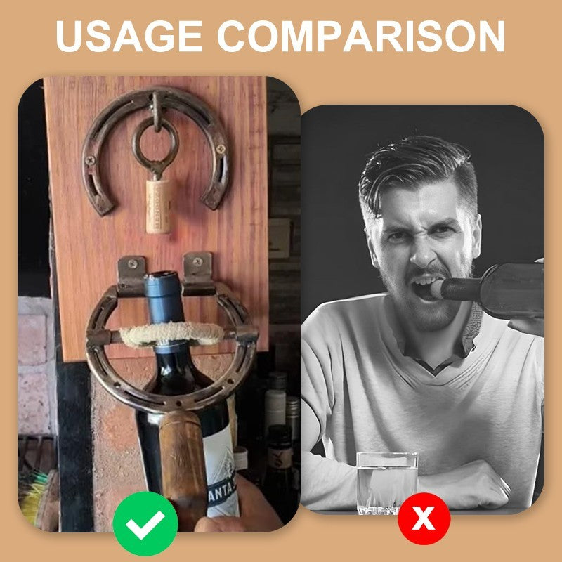 Rustic Horseshoe Wine Opener Corkscrew Wall Mounted