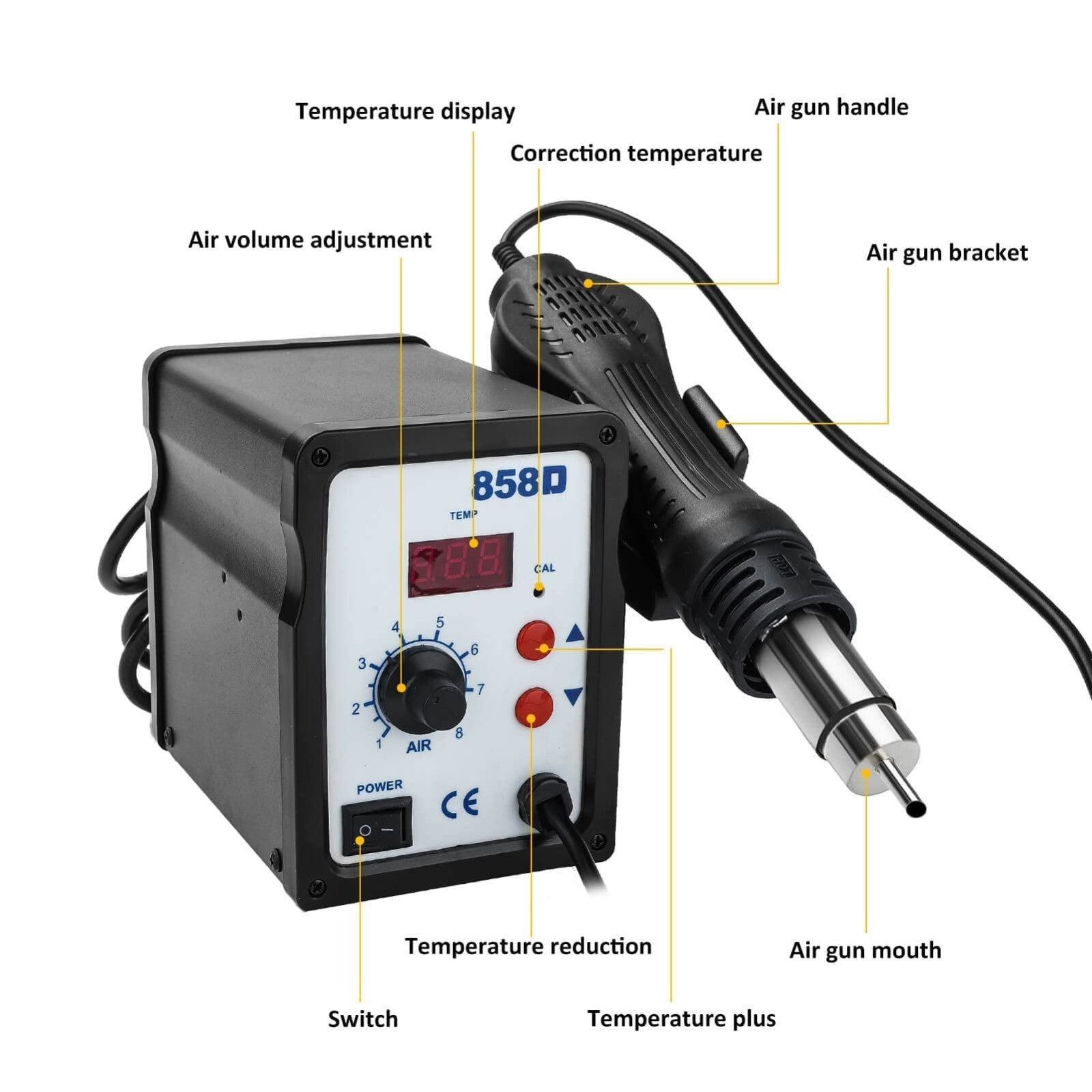 700W 858D SMD Soldering Desoldering Iron Station Hot Air Rework Gun Tool 220V