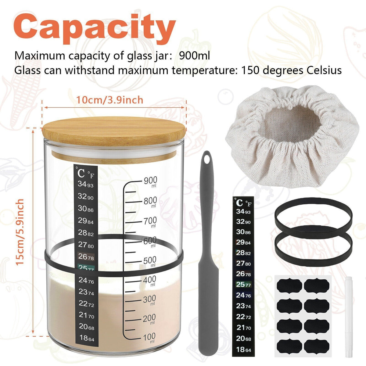 9Pcs Sourdough Starter Jar Kit 900ML Large Capacity Sourdough Starter