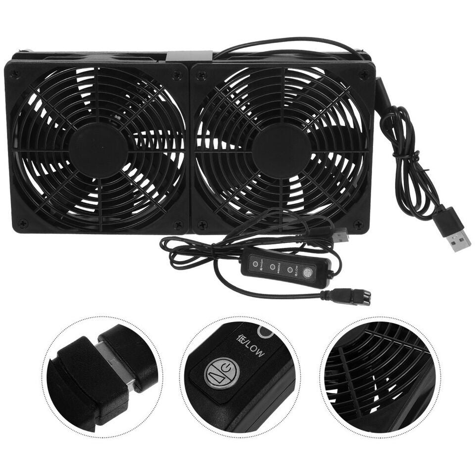 120mm 5V USB Powered PC Router Dual Cooling Fans w/Speed Controller High Fan