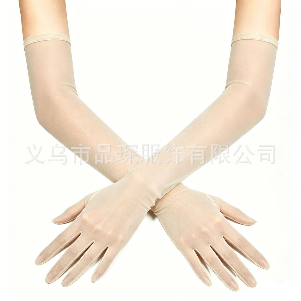Women Sheer Mesh Full Finger Long Gloves Arm Opera Wedding Bridal Sun Protection