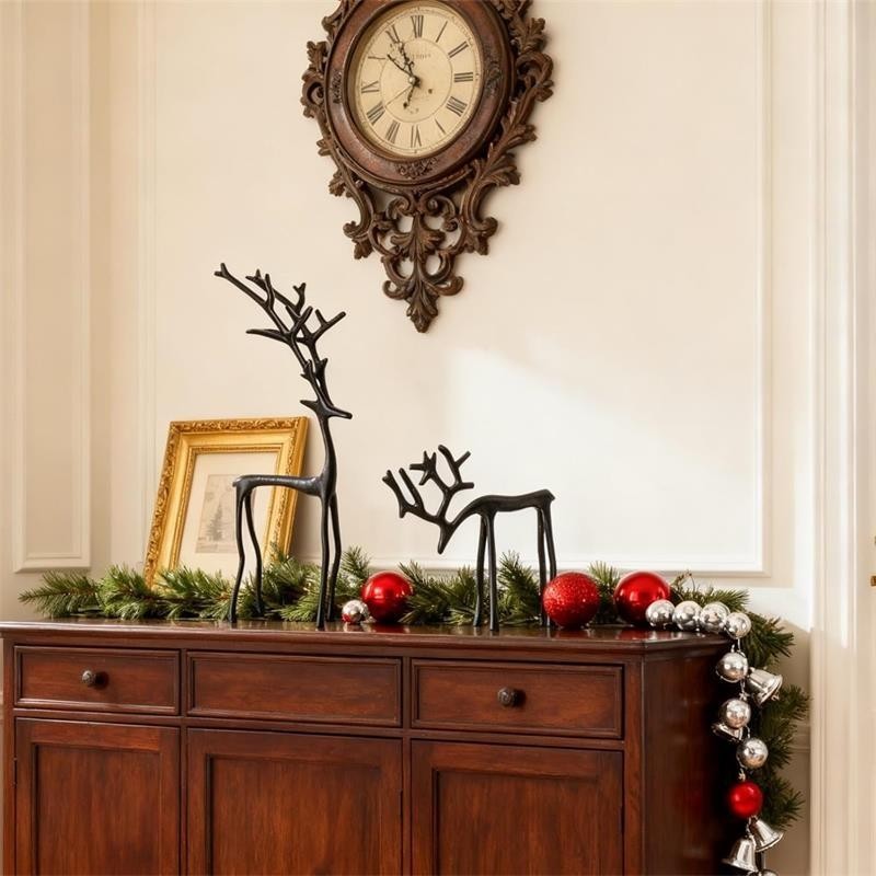 Set of 2 Black Reindeer Statues - Modern Xmas Figurines - Elegant Indoor Holiday