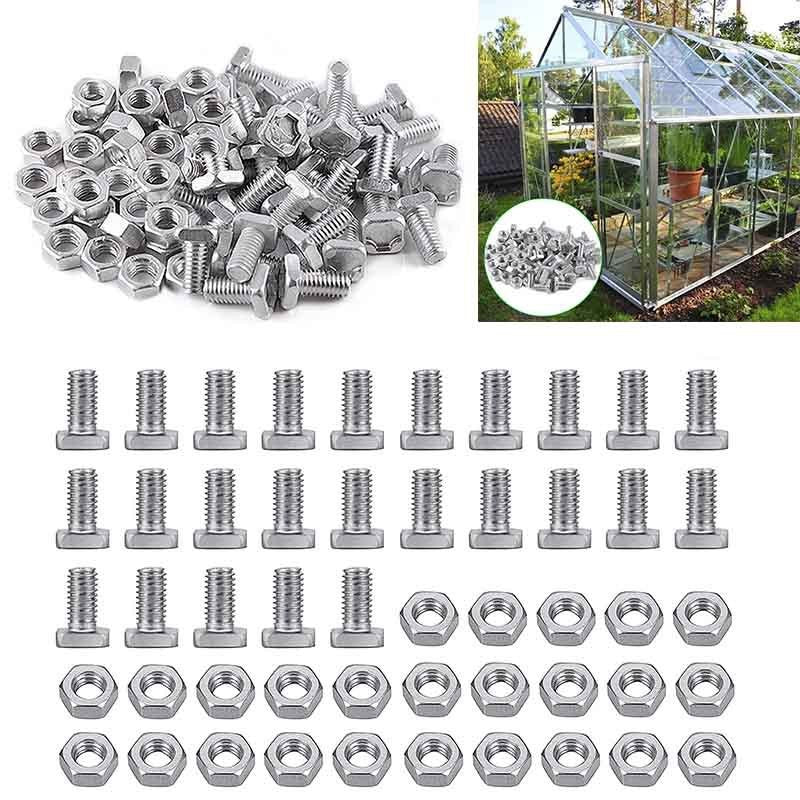 50X Greenhouse Bolts and Nuts Sets Glasshouse Aluminium Nuts & Bolts Square Head