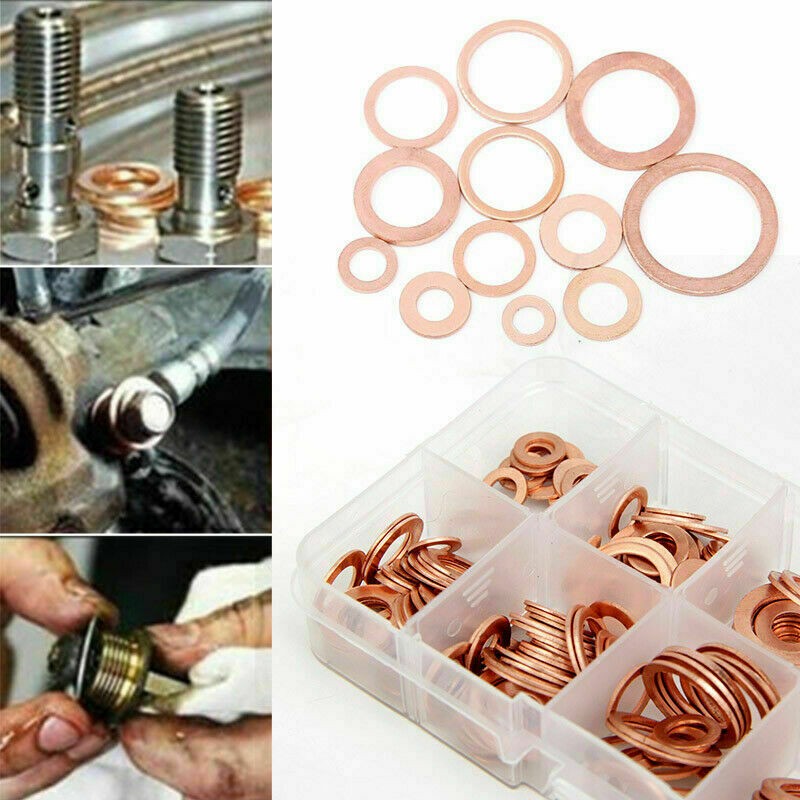 M5-M20 Assorted Solid Copper Car Engine Washers Crush Seal Flat Ring Gasket Set