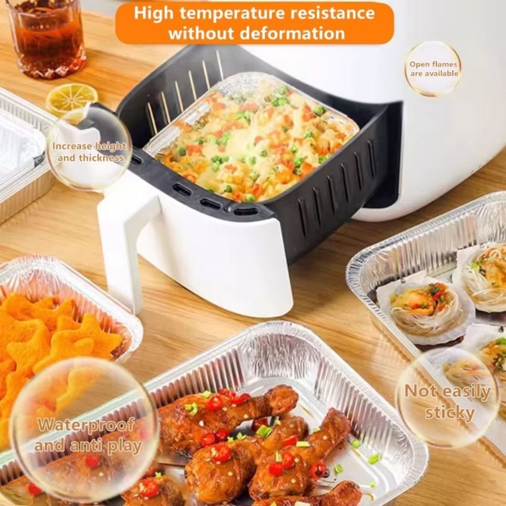 30pcs Oil-proof Air Fryer Aluminum Foil Tray For Baking Roasting Stackable