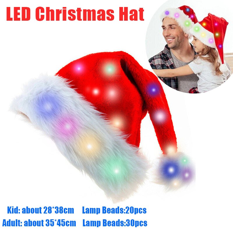 Christmas Hat Xmas Hat Headwear Props LED Santa Hat Light up Santa Hat