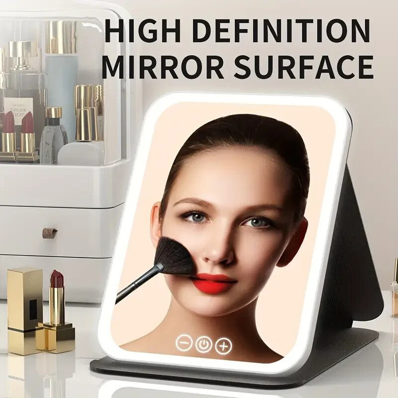 LED Rechargeable Makeup Mirror, 3 Color light, Touch Screen for Travel, Dimmable