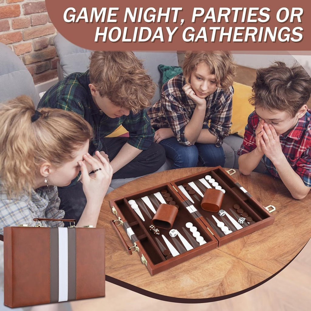18″ Premium Leather Backgammon Board Game Set for Adults Kids Classic Game