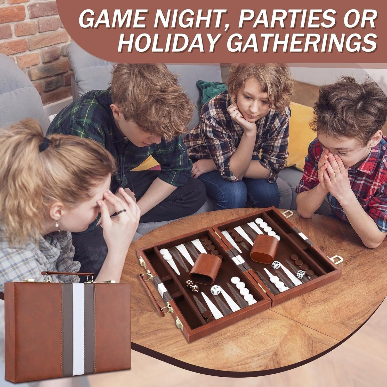 18″ Premium Leather Backgammon Board Game Set for Adults Kids Classic Game