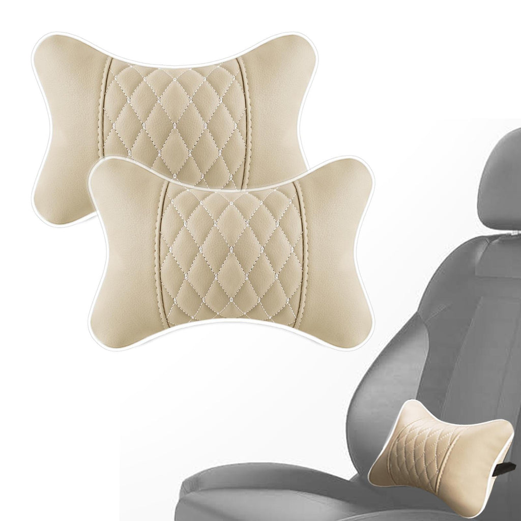 2pc Car Seat Head Neck Rest PU Leather Support Cushion Pad HeadRest Bone Pillow