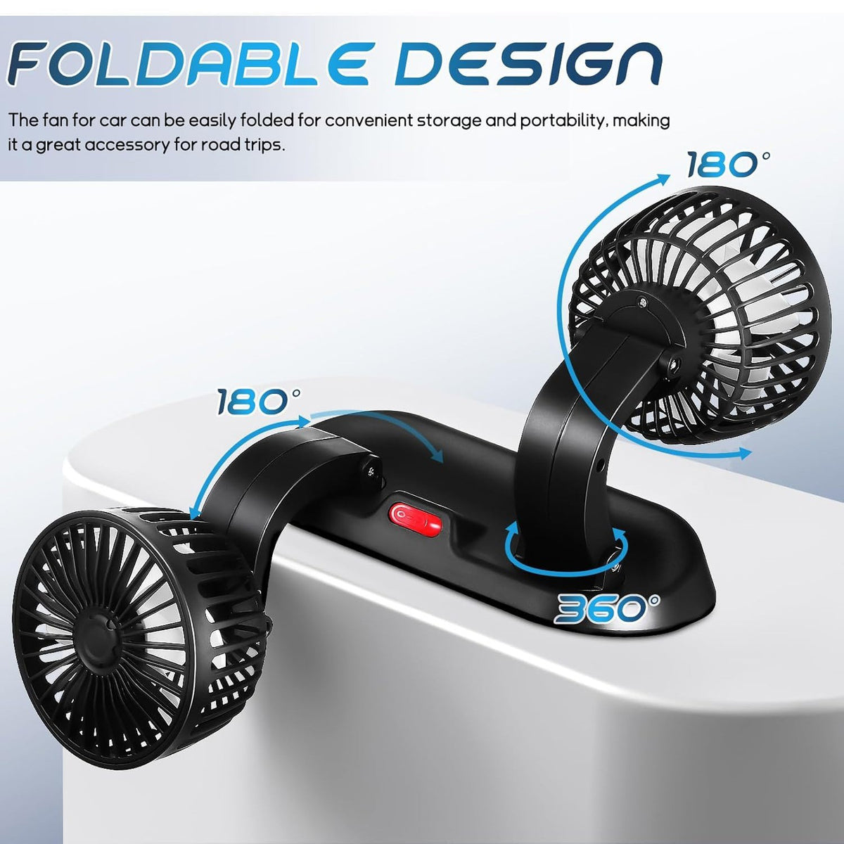 Dual Head USB Car Fan Portable Vehicle Truck 360° Rotatable Auto Cooling Cooler