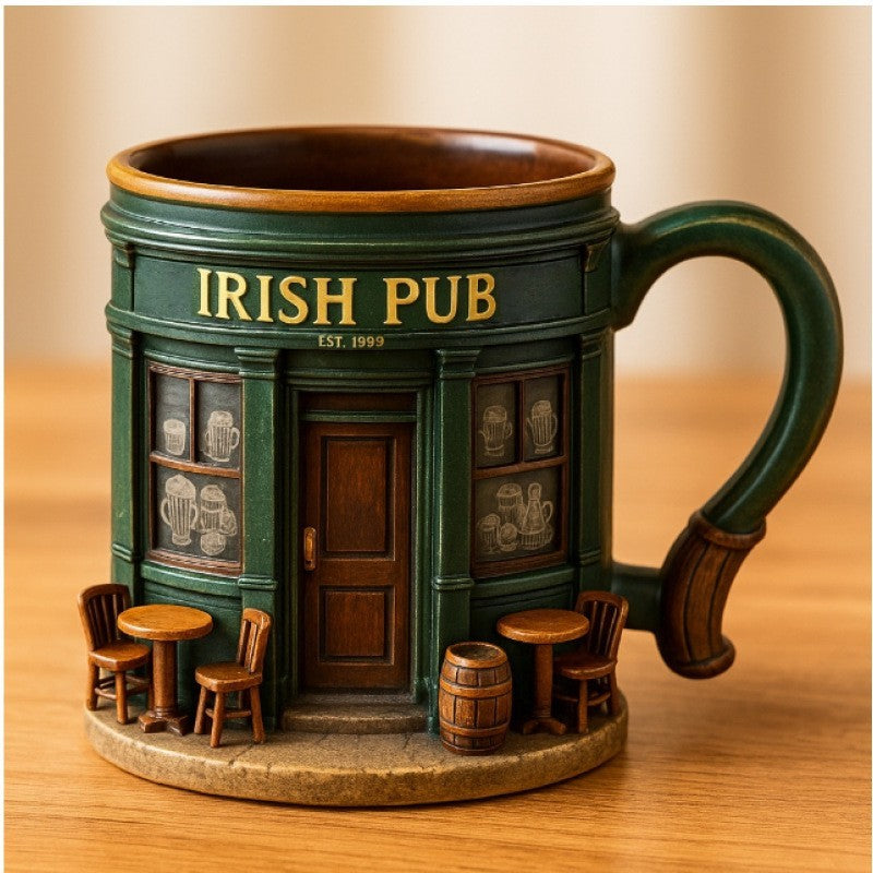 Irish bar 3D resin lined cup w/handle perfect for home/office or cafe decoration
