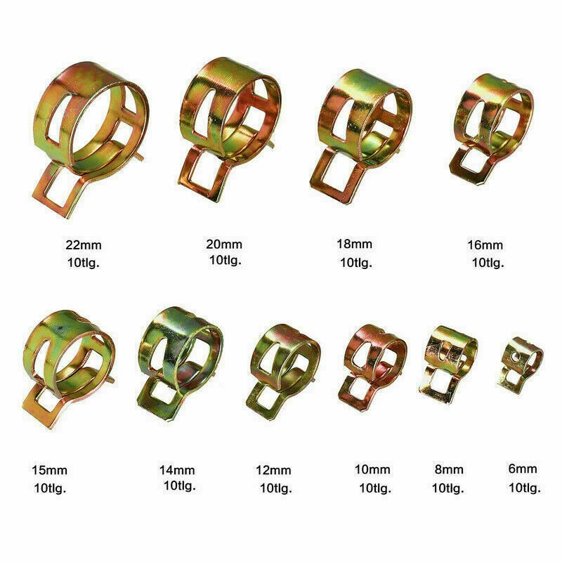 100XSpring Hose Clips/Clamp Fuel Air Gas Water Pipe Self Clamping 6-22mm