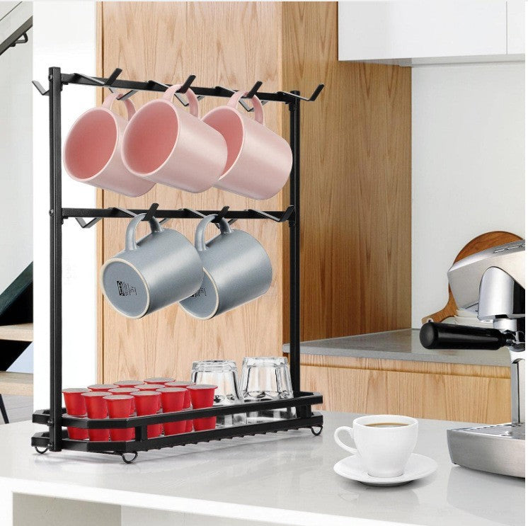 Coffee Mug Rack Metal Black Vintage Cup Holder Stand Storage Base with 14 Hooks