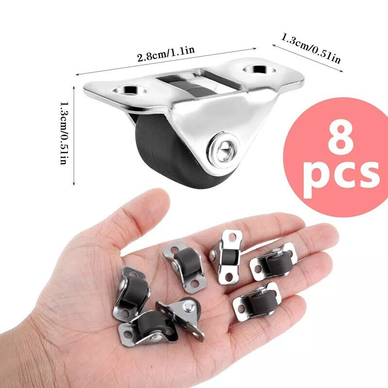 8pcs Mini Caster Wheels Little Rubber Rolling Wheels Low Profile Swivel Casters