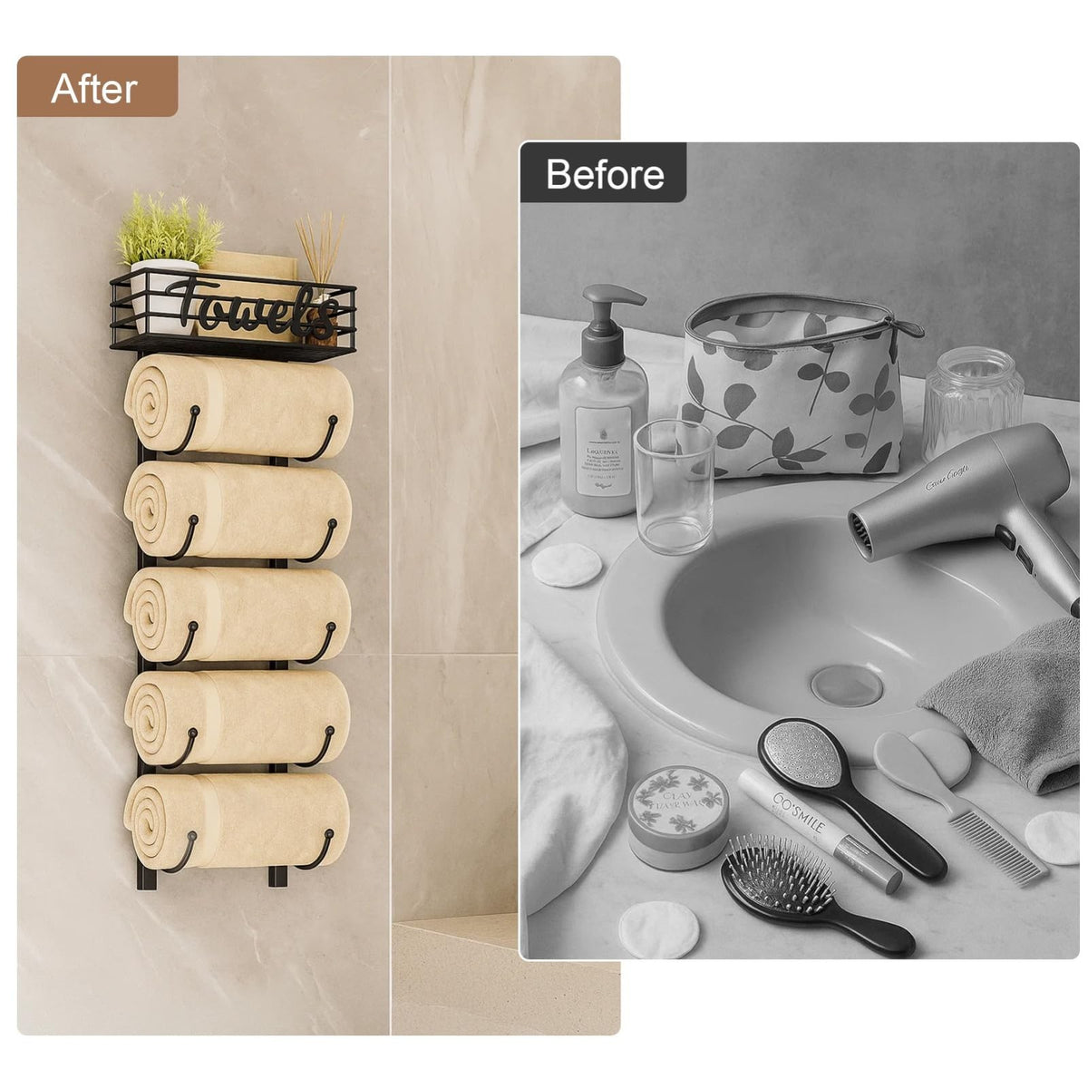 Over Door Towel Rack Towel Storage Rack Wall Mounted with Metal Shelf Basket UK