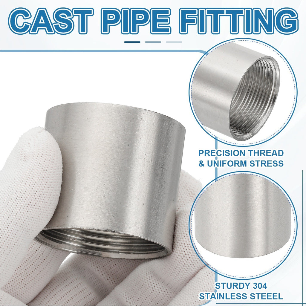2 Pcs 1-1/2" x 1-1/2" Female BSPT Thread 304 Stainless Steel Pipe Coupling