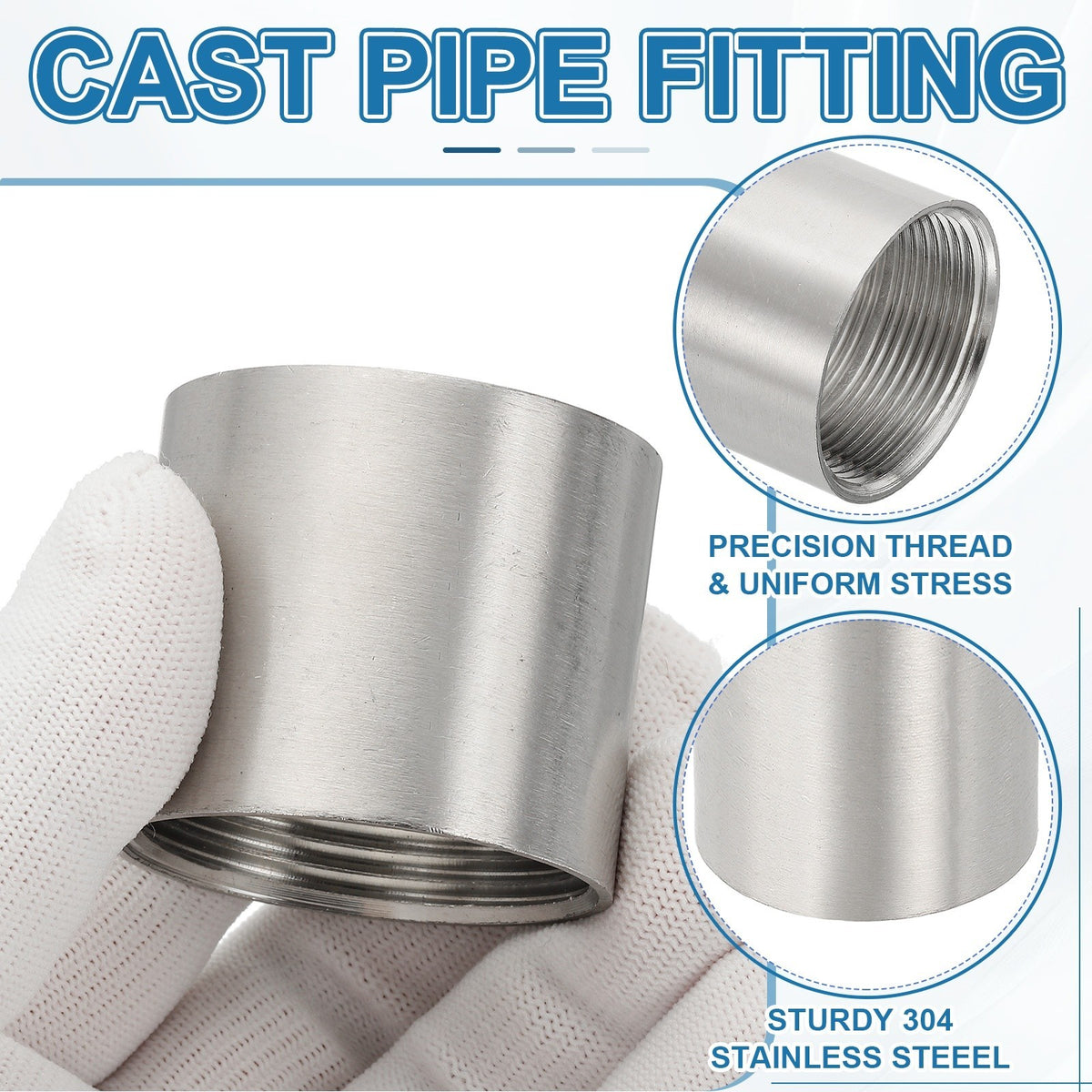 2 Pcs 1-1/2" x 1-1/2" Female BSPT Thread 304 Stainless Steel Pipe Coupling