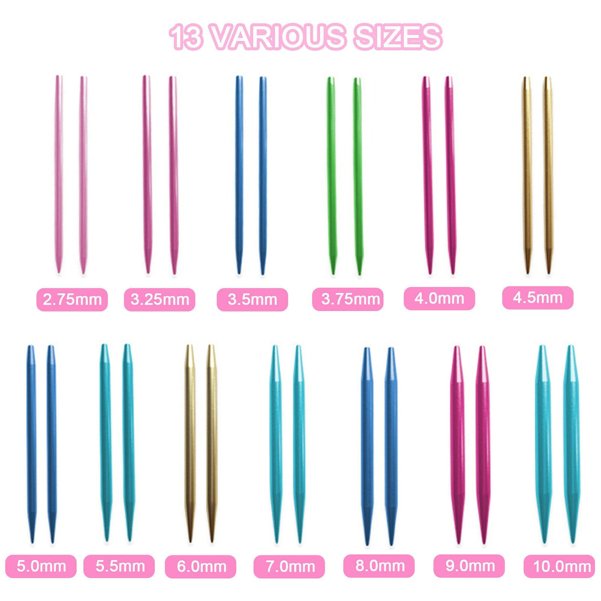 13Pair Starter Knit Pro Metal Circular Interchangeable Knitting Needle 2.75-10MM