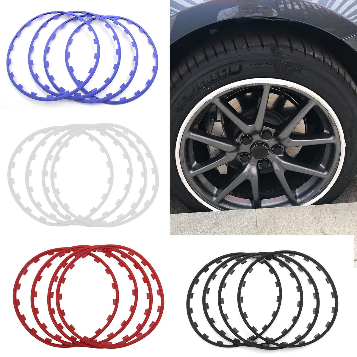 4Pcs Kit 16-20 Inch Car Wheel Hub Rim Trim Tire Ring Guard Strip Protector