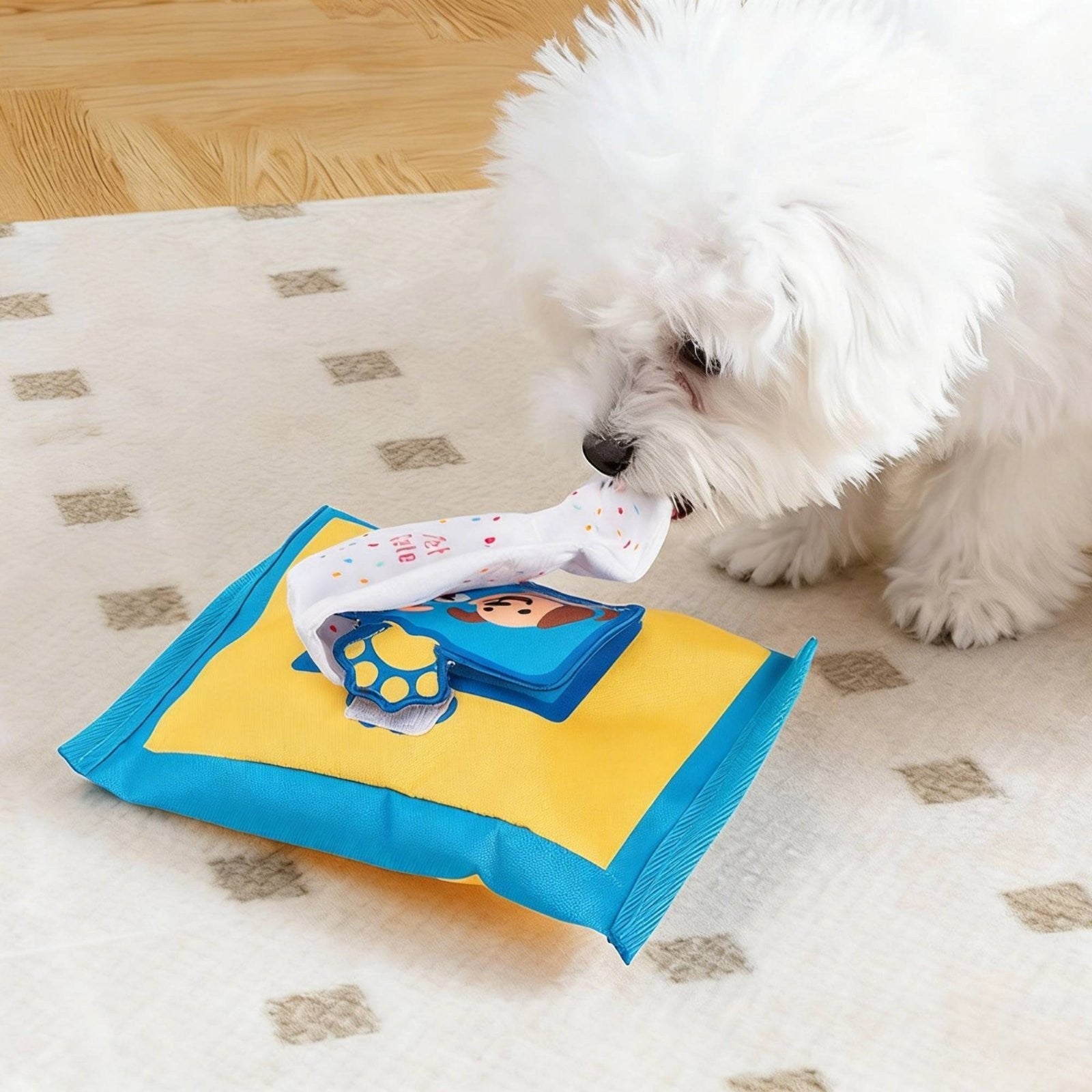 Tissue Box Snuffle Toy Brain-Boosting Hide and Seek Treat Toy Crinkle Sounds