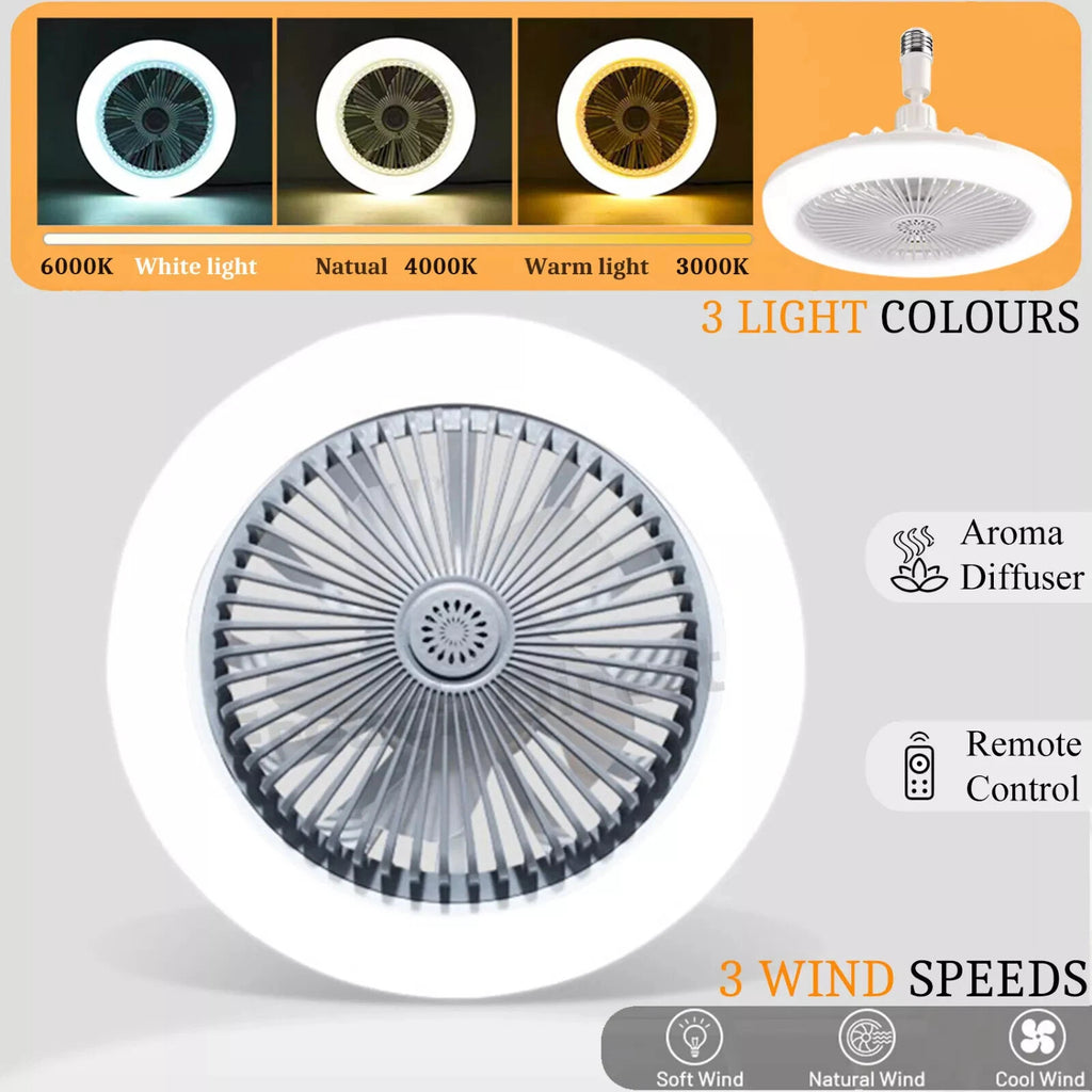 3 in 1 Rotatable E27 Socket Adapter Ceiling Fan Light Remote Control Home Lamp
