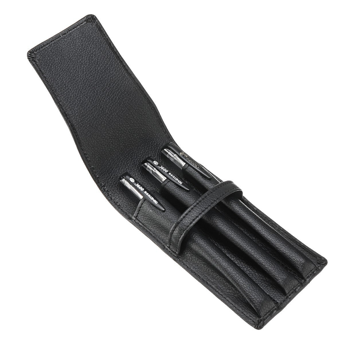 For 3 Pens Black Leather Pouch Roller Pen Case Stationery Holder Bag Storage