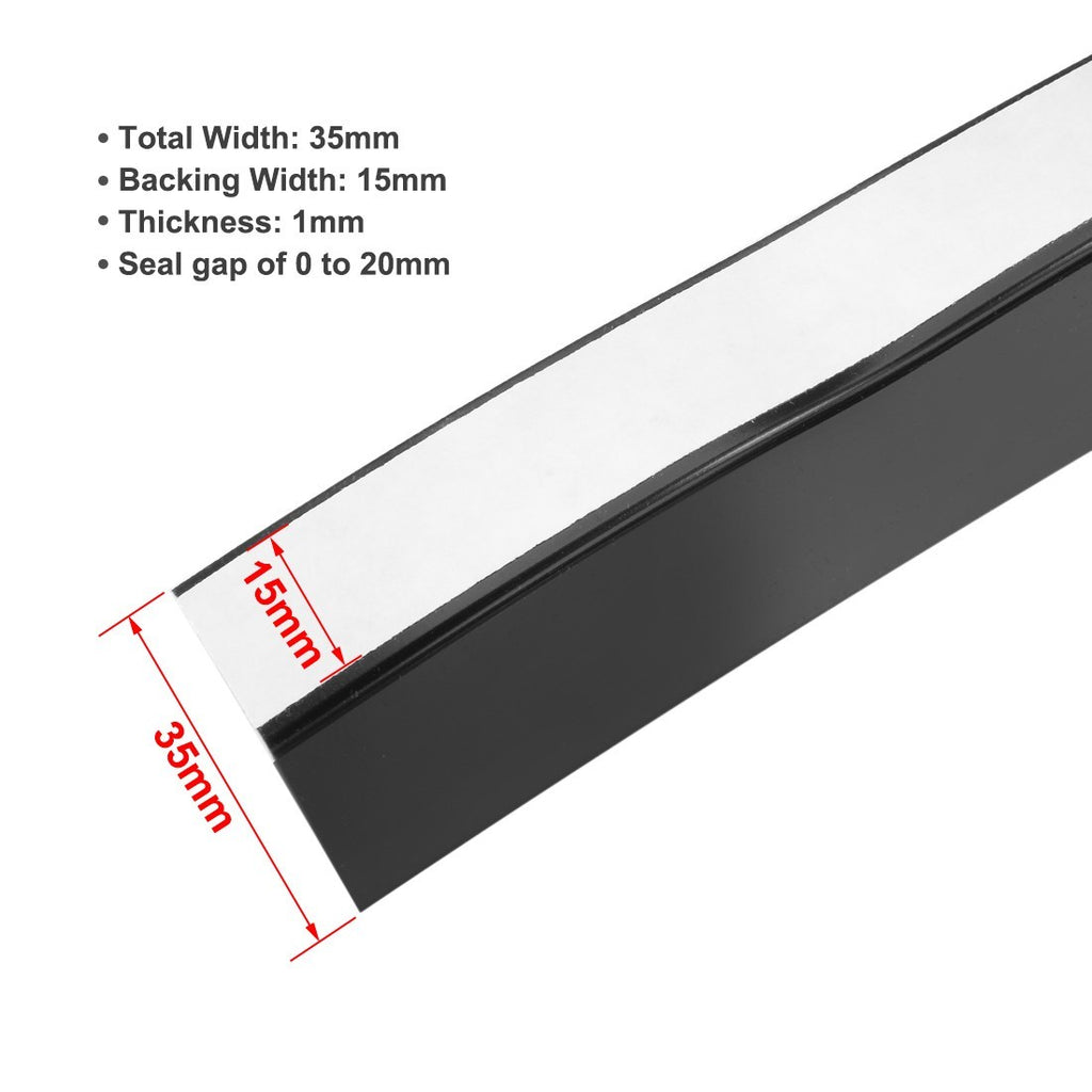 1-3/8"(35mm) Width 2M Long Weather Stripping Frameless Door Bottom Seal Black