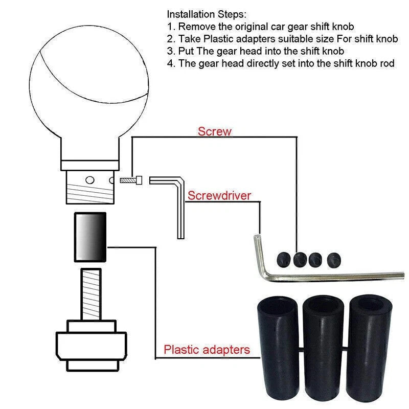 6 Speed Car Round Gear Knob Manual Shift Knob Shifter Lever Replace W/3 Adapters