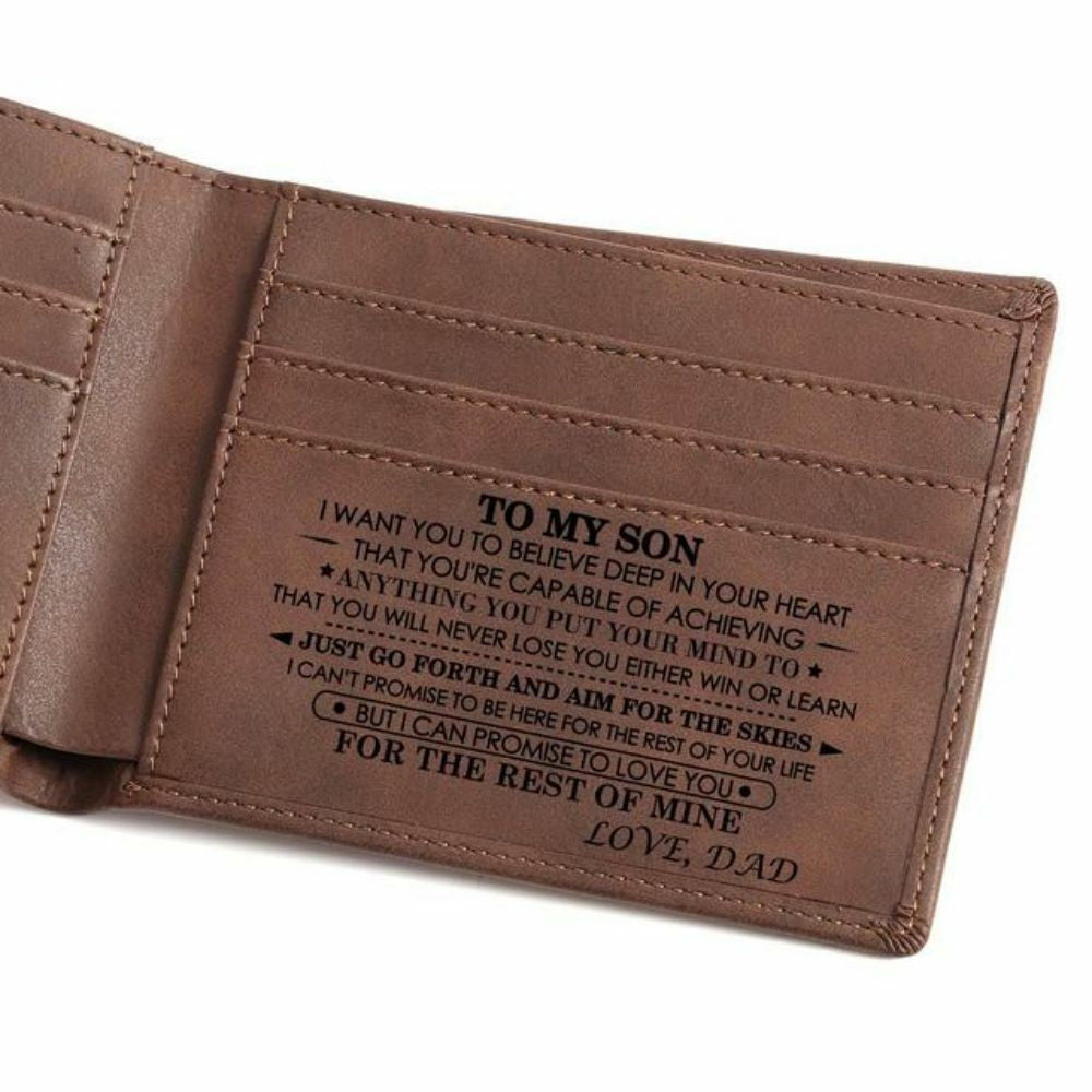 To My Son Engraved PU Leather Wallet Purse Birthday Graduation Christmas Gift