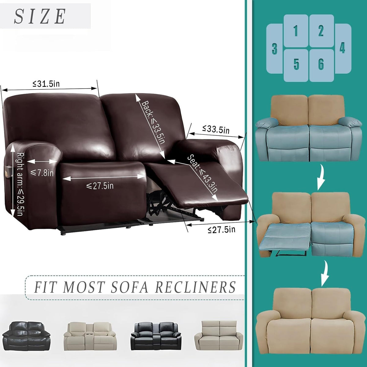Stretch 1/2/3 Seater PU Leather Recliner Chair Sofa Covers Slip Cover Waterproof