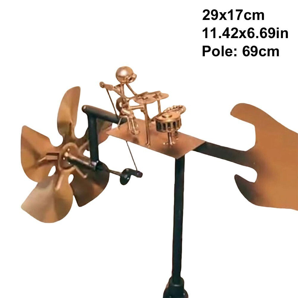 Drummer Windmill Garden Decoration, Handmade Metal Percussionist Windmill