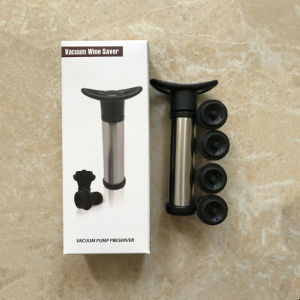 Vacu Vin Wine Saver Pump 4 Stainless Steel Vacuum Bottle Stoppers Wine Preserver