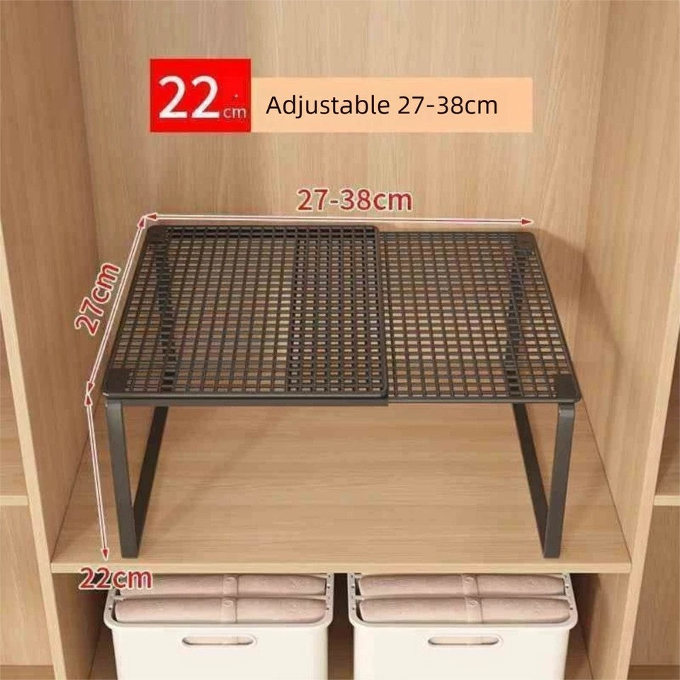 Metal Closet Shelf Adjustable Stackable Shelves DIY Wardrobe Organizer Cabinet