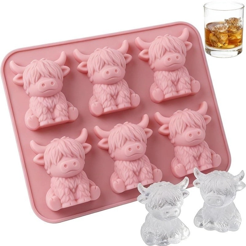 Pink Highland Cow-Shaped 3D Silicone Mold – Suitable for Whiskey and Cocktails