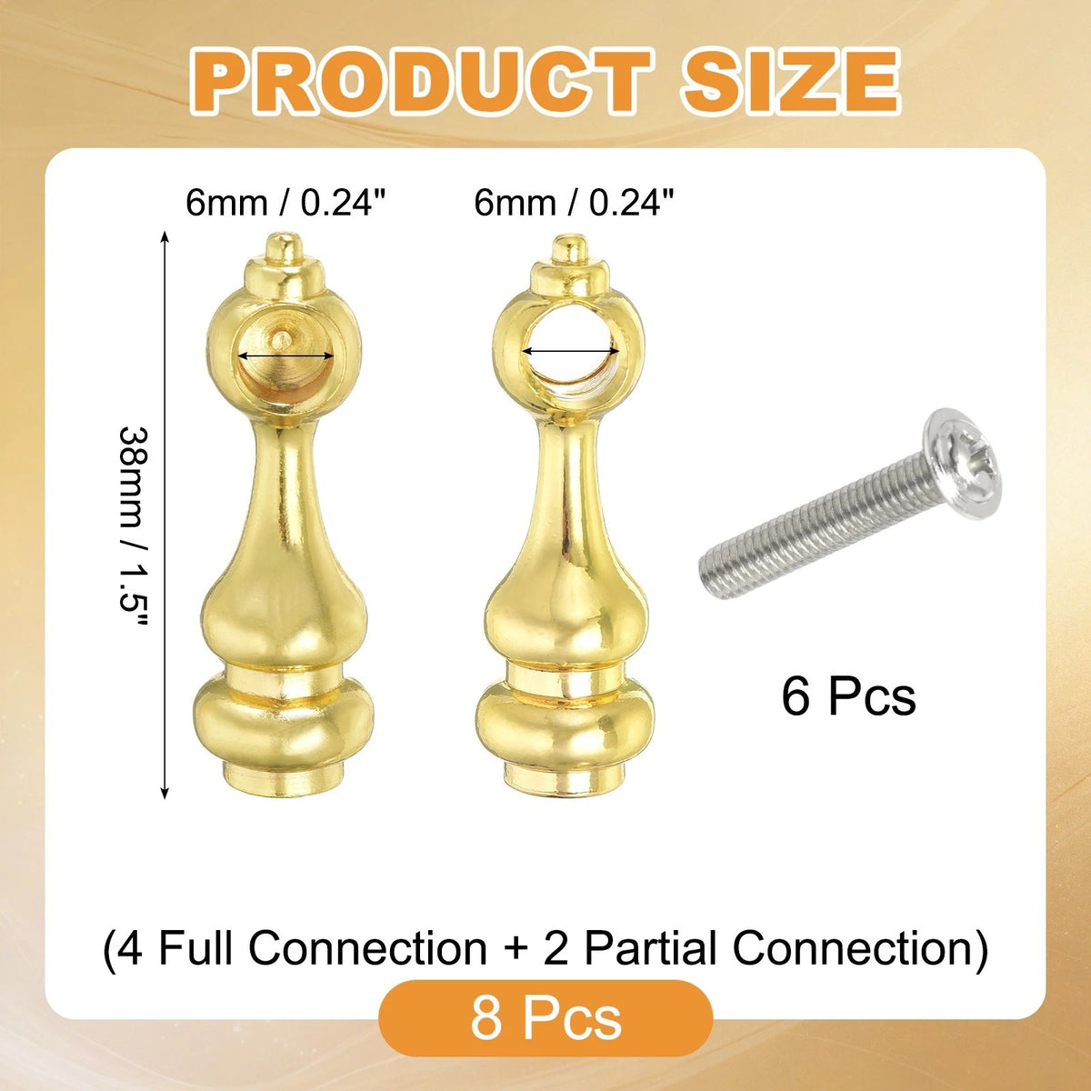 6 Pcs Metal Gallery Rail Posts, Shelf Rail Connectors with Screws, Gold
