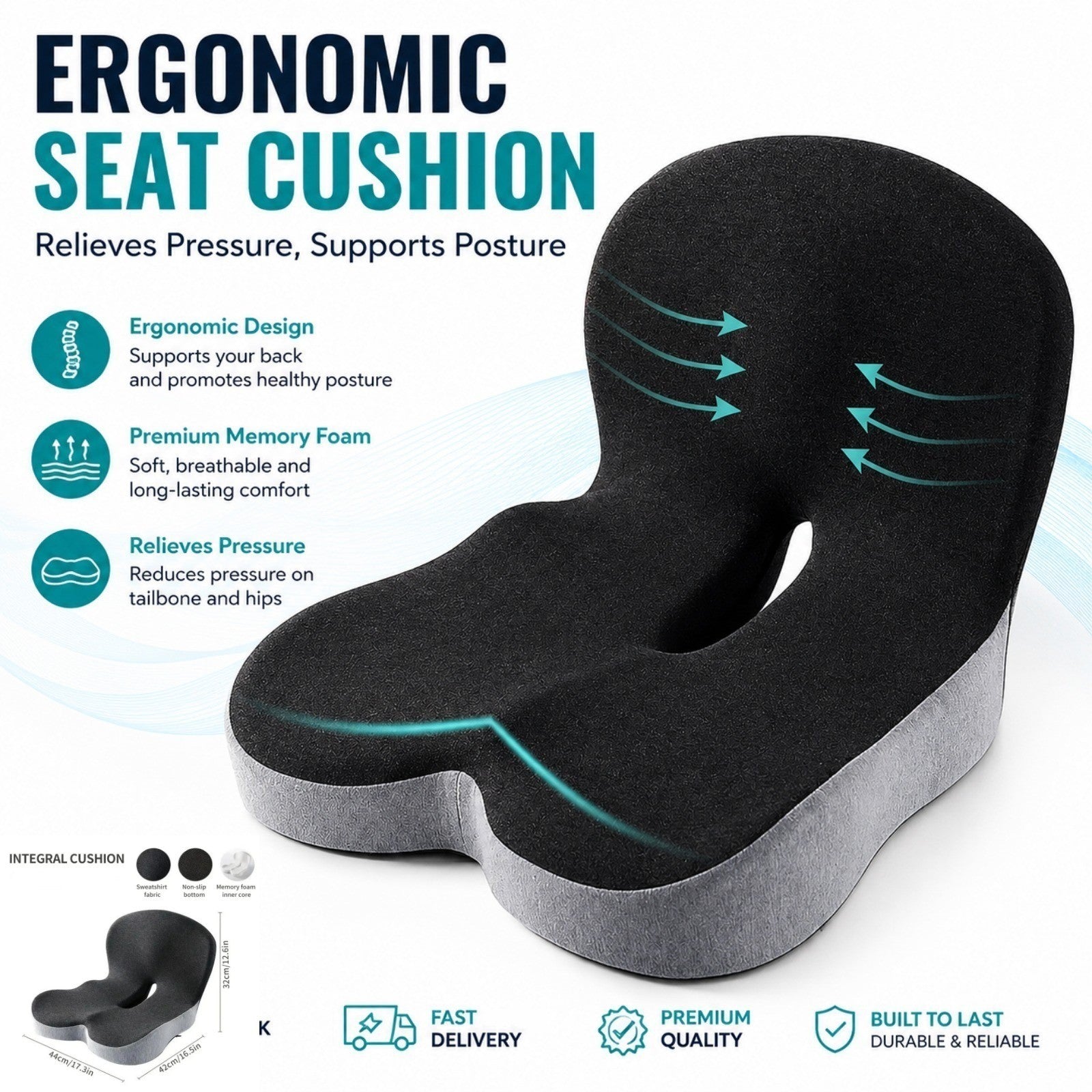 Memory Foam Car Seat Cushion Lumbar Support Pillow Office Chair Cushion UK Stock
