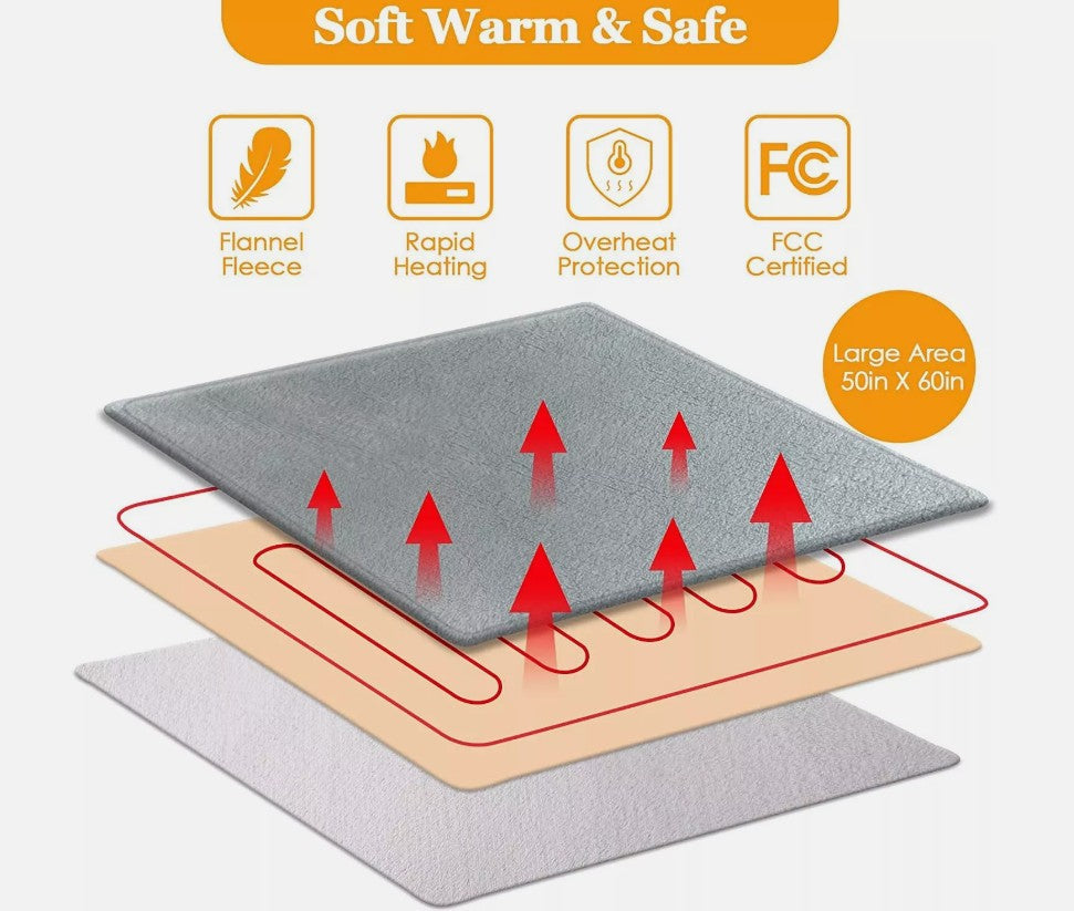 Electric Over Blanket Throw Heated Soft For Bed Sofa Double Single 160x130cm