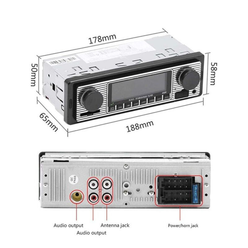 Retro Vintage Style Car Bluetooth Radio / Head Unit - Stereo - MP3 USB/AUX/SD/FM