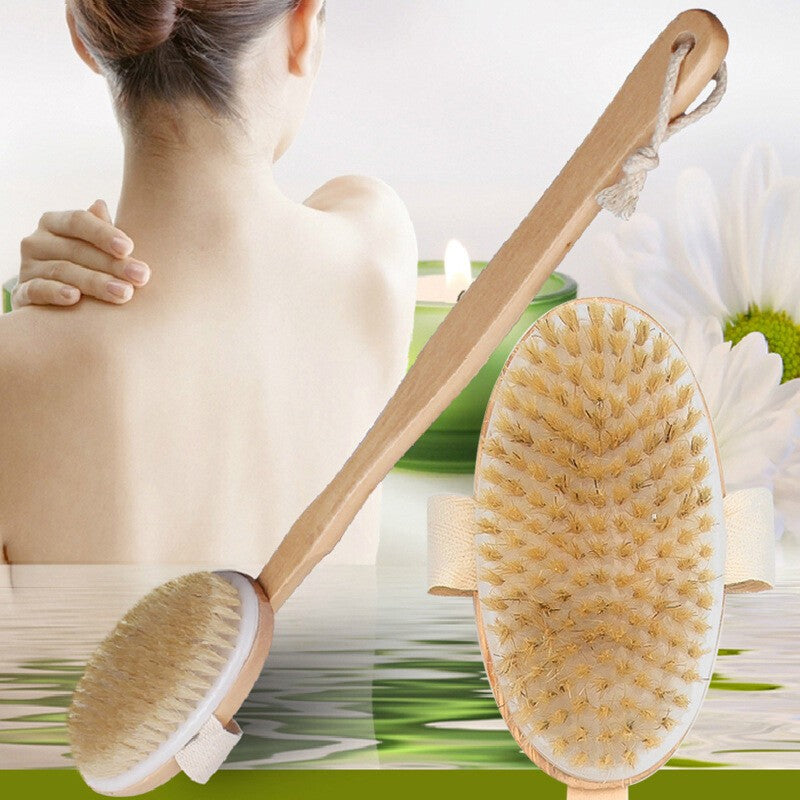 2X Body Brush Long Handle Bath Shower Back Scrubber Bamboo Natural Boar Bristles