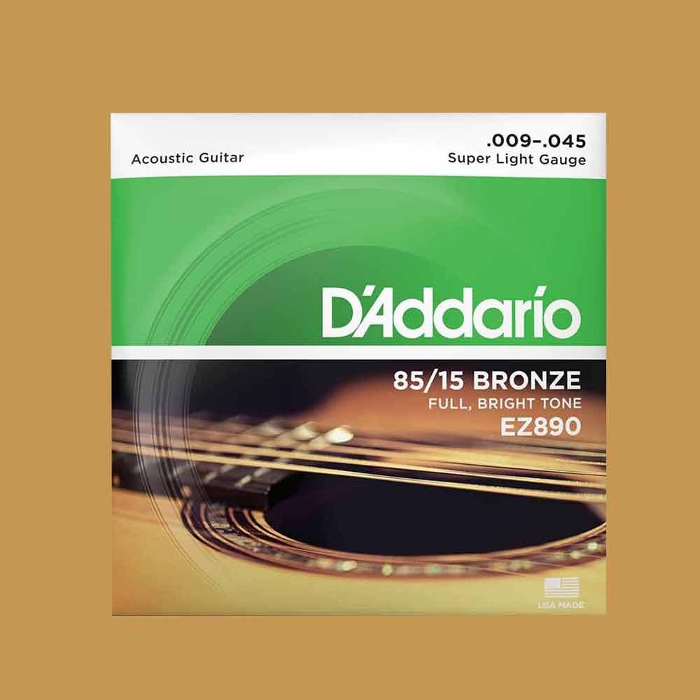 Acoustic Guitar Strings, Super Light EZ890 By D'Addario, 9 - 45 Gauge B