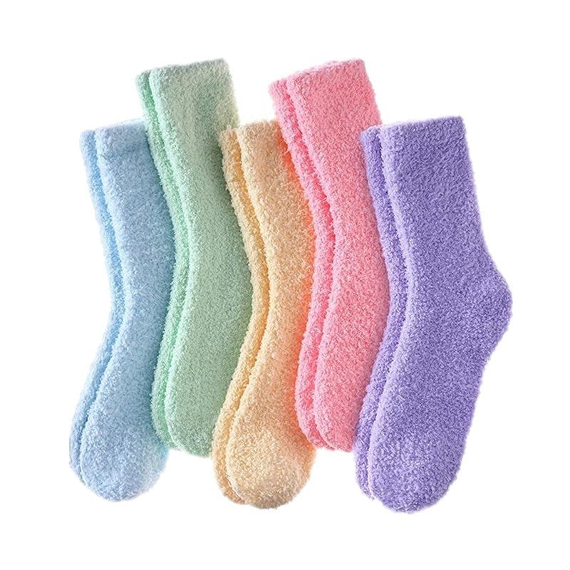 5 Pairs Women Soft Fluffy Cosy Bed Socks Warm Lounge Slipper Fleece Sock Winter