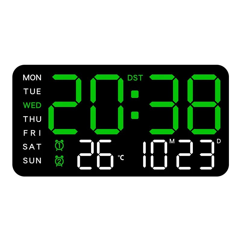 Desk Wall Clock Digital Alarm Clock LED Display with Temperature Date Week