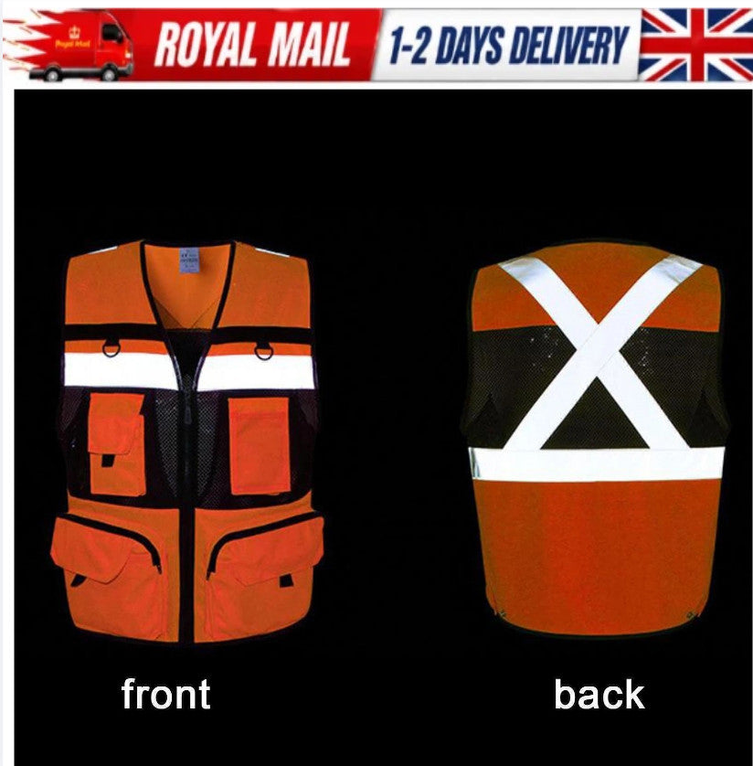 HI VIS VIZ VEST SAFETY ZIP EXECUTIVE VISIBILITY WAISTCOAT PHONE & ID POCKET